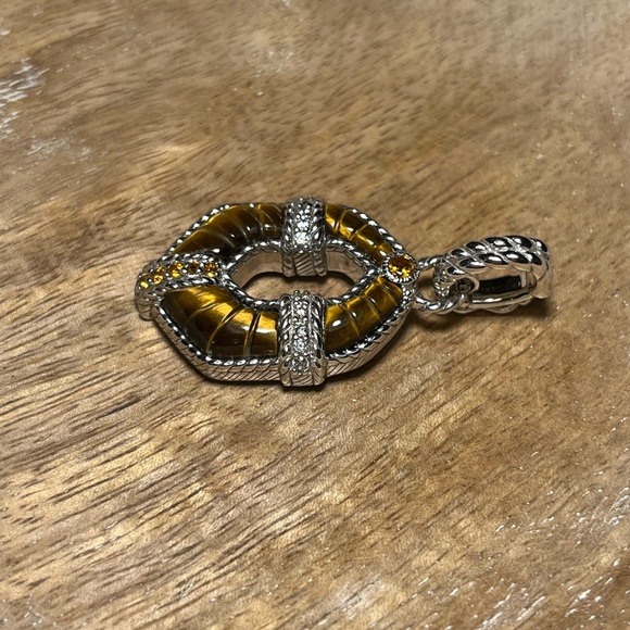 Judith Ripka Sterling Silver Tiger's Eye CZ Citrine Enhancer Diamonique Pendant - Picture 7 of 16